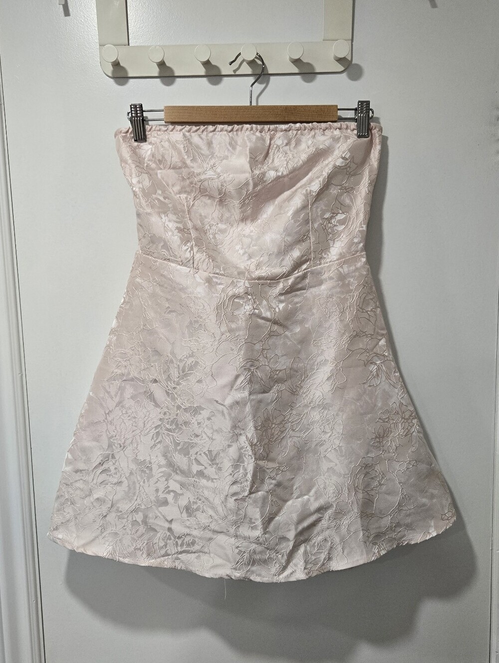 Shein Strapless Floral Jacquard Mini Dress in Light Blush